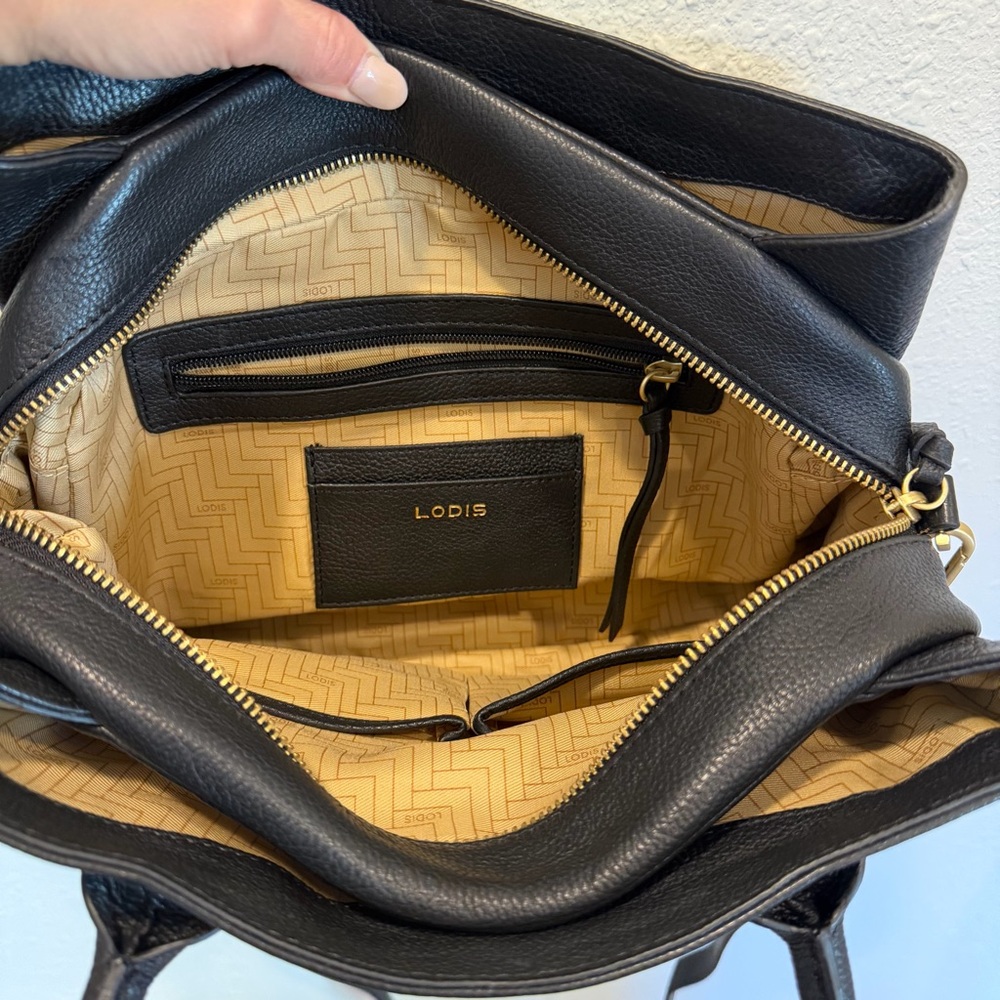 Lodis Black Leather Satchel with Gold Hardware Detail - Picture 12 of 16